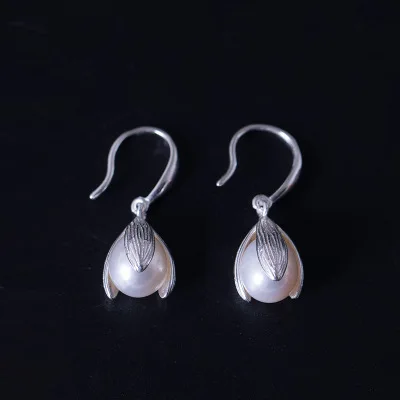 

GLSEEVO Natural Fresh Water Pearl 925 Sterling Silver Flower Drop Earrings Jewellery Boucles D'Oreilles Pour Les Femmes GE0515