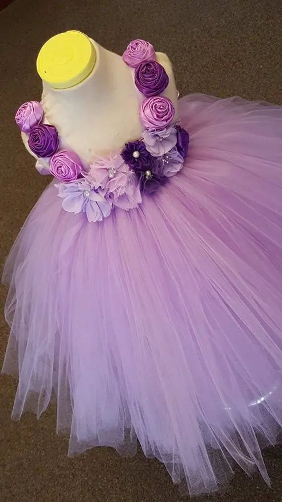 POSH DREAM Lavender Flower Girl Tutu Dress Rose Chiffon Flower Kids Lavender Dress Wedding Bridesmaid Kids Clothes for Girls