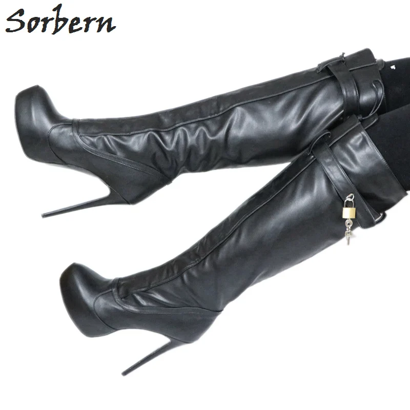 

Sorbern Black Over The Knee Boots Lockable Winter Warm Booties Ladies Platform Shoe Plus Size Sexy Wide Fit Calf Fashion Walking