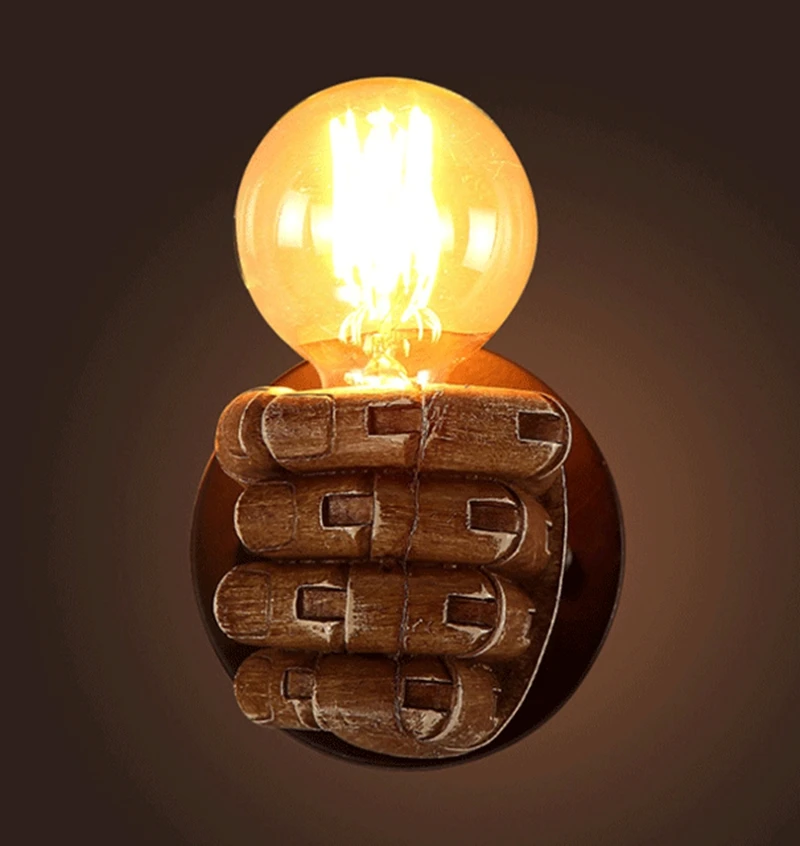 Retro Resin Right  Left Hand Fist Wall Lamp Loft Wind Novelty Cafe Bar Foyer Study Dining Room Home Decoration Lights Fixtures (9)
