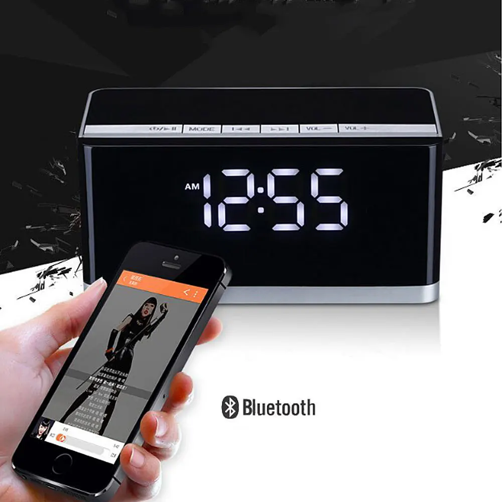 

Vapeonly Alarm Clock Bluetooth Speaker Portable Wireless Stereo Music Speakers with LED Display FM Radio USB Playing Loudspeaker