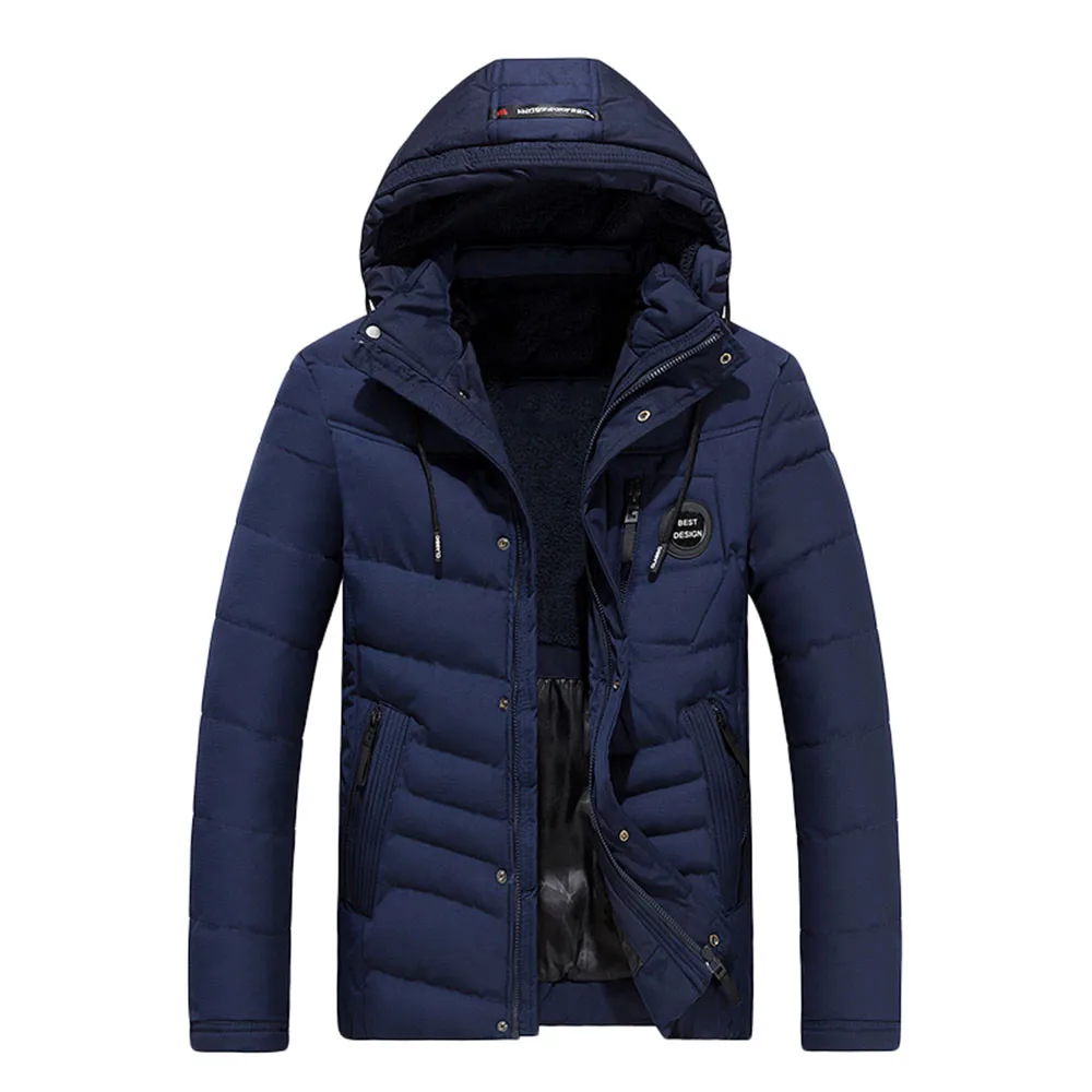 Dark Blue Куртка мужская парка осенне-зимняя теплая верхняя одежда мужская зимняя теплая толстовка с капюшоном на молнии плотное флисовое Пальто Куртка с хлопковой подкладкой - Цвет: Dark Blue