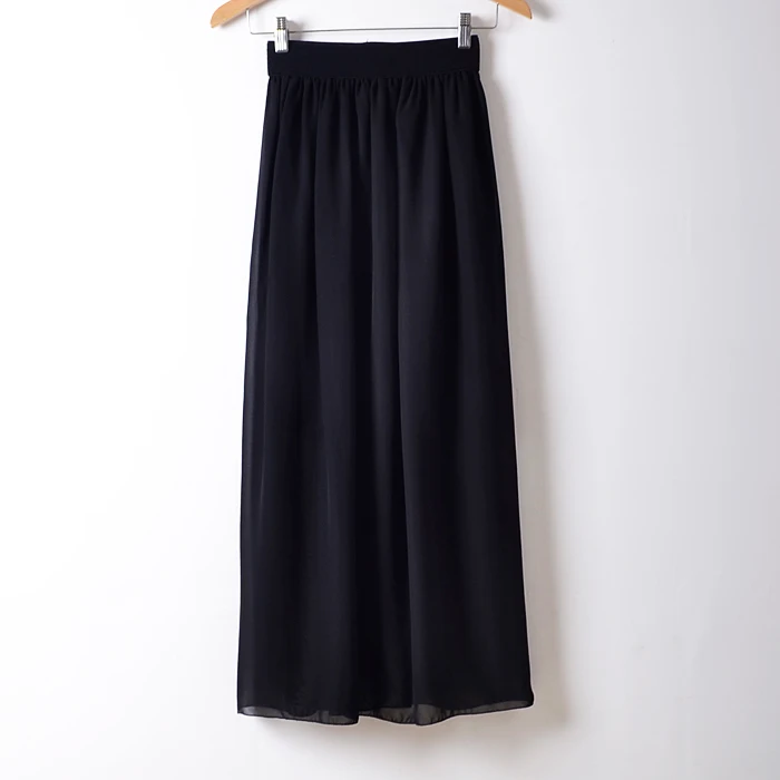 Весна лето осень модная плиссированная юбка макси Изумительная шифоновая Длинная женская юбка высокого качества с высокой талией - Цвет: Черный
