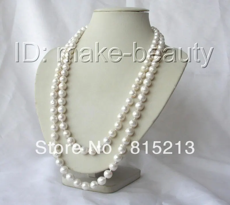 

FREE SHIPPING>@@> N1003 long 50" 11mm round white Edison keshi reborn freshwater pearl necklace