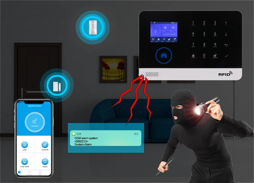 Беспроводная SIM GSM домашняя RFID Охранная ЖК-клавиатура с сенсорной клавиатурой wi-fi GSM сигнализация комплект датчиков английский, русский, испанский голос