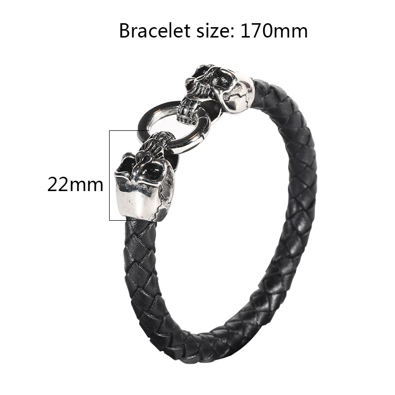 Mcllroy bracelets leather braided titanium steel double skeleton vintage style bangles man jewelry bracelet pulseira masculina