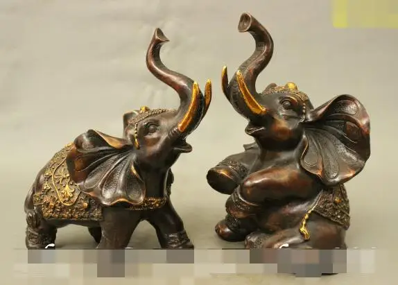 

S01038 11" Fine Chinese FengShui Bronze Gilt Auspicious Elephant Statue Sculpture Pair B0403