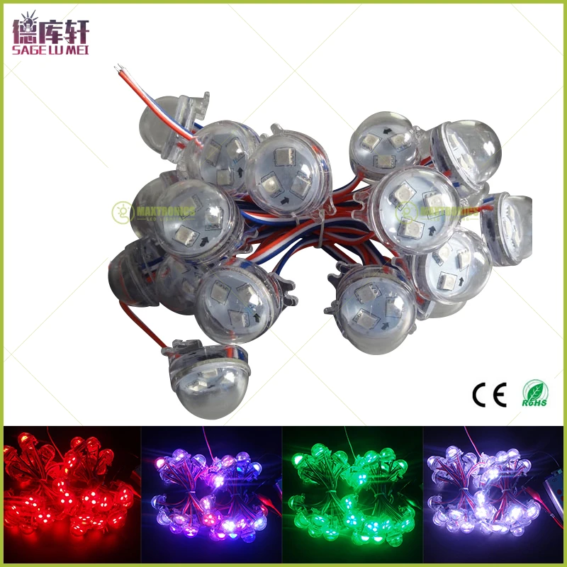 

200pcs DC12V WS2811IC 30mm Diameter transparent /milky cover 3led 5050 RGB led Pixel Module Full Color led Point waterproof IP68
