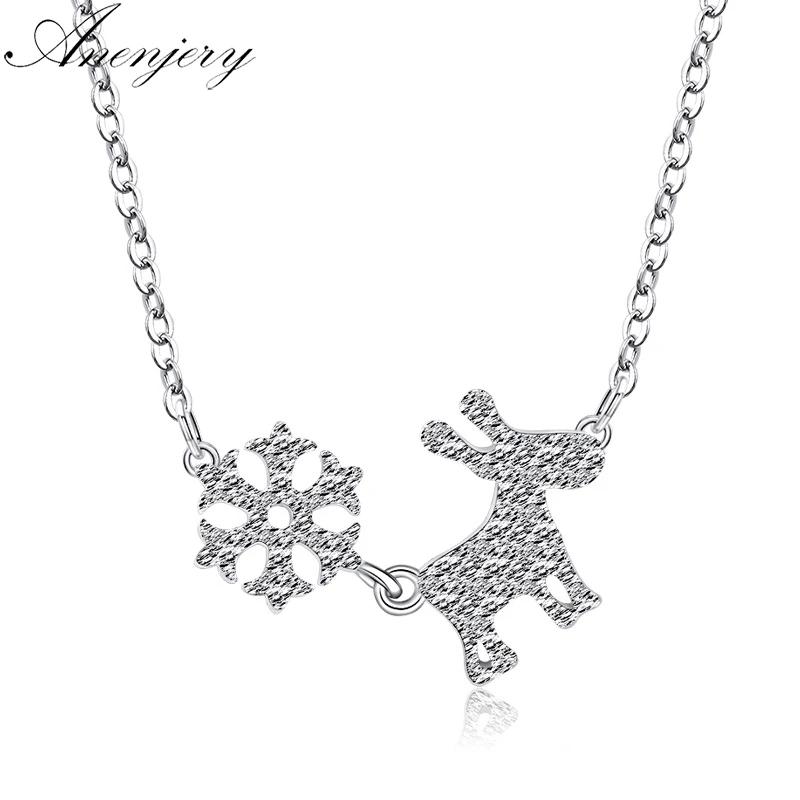 

Anenjery Hot Sale 925 Sterling Silver Frosted Snowflake Deer Clavicle Chain Necklace Christmas Gift S-N306