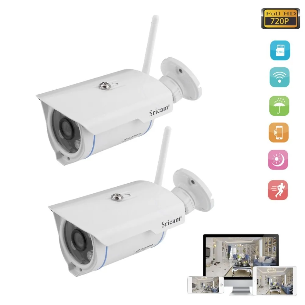 

2pcs/set Sricam SP007 HD 720 IP Camera WIFI 2.4 P2P for Smartphone Waterproof Vandalproof Support 128G SD TF Card Outdoor IP Cam