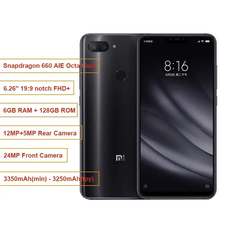 Глобальная версия Xiaomi Mi 8 Lite 6 GB 128 26 &quot19:9 Нотч полный экран Snapdragon 660 Восьмиядерный