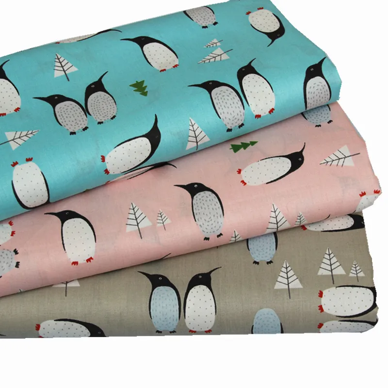 Хлопок ткань саржевого розовый серый синий мультфильм антарктических пингвинов ткани для DIY кроватка постельные принадлежности подушки одежда ручной работы Декор
