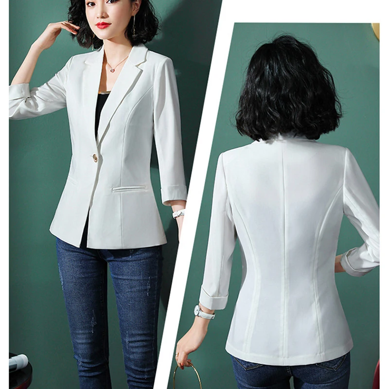 women blazer Polyester blazer mujer 2019 Solid color turn down collar slim Seven-quarter sleeve vogue blazer New arrive fashion
