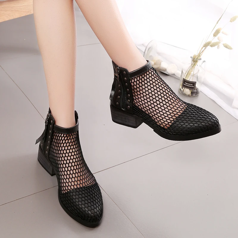 noir Femme Bottes Aa40226 Top Évider Dames Chaussons Mode Cheville Breathble Chaussures Casual Plat Beige Femmes High De Pour Maille Udwnxaq8R