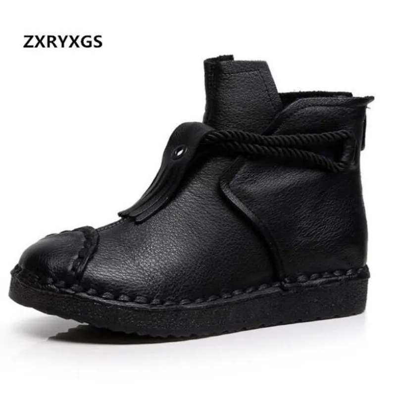 

ZXRYXGS Brand Shoes Woman Single Ankle Boots 2018 New Autumn Winter Plus Velvet Women Boots Flat Retro Full Real Leather Shoes