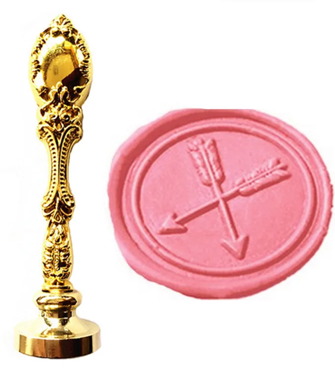 Mdlg Винтаж двойной крест стрелки индивидуальный логотип роскошные Воск уплотнительное штамп латунь павлин металлической ручкой подарочный набор - Цвет: Gold
