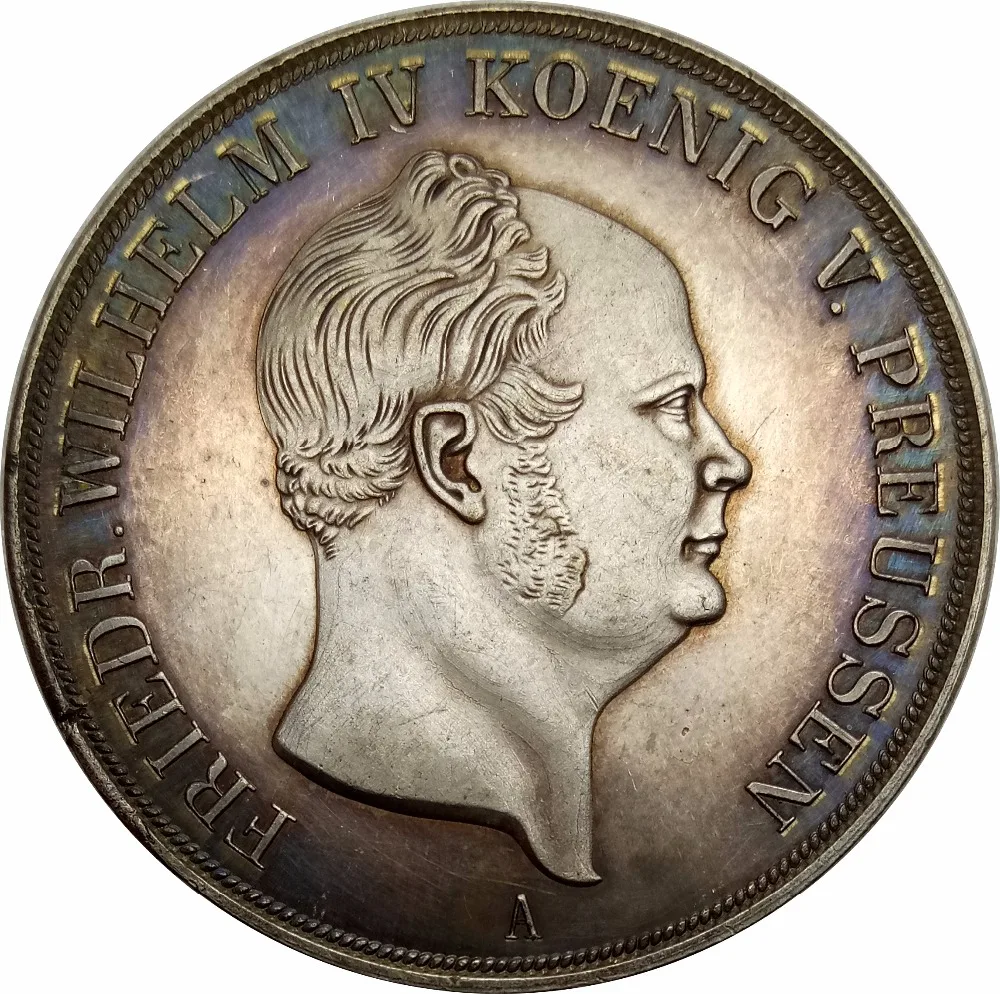 

German States Kingdom of Prussia 2 Thaler / 3 1/2 Gulden Friedrich Wilhelm IV 1855 Brass Plated Silver Copy Coins