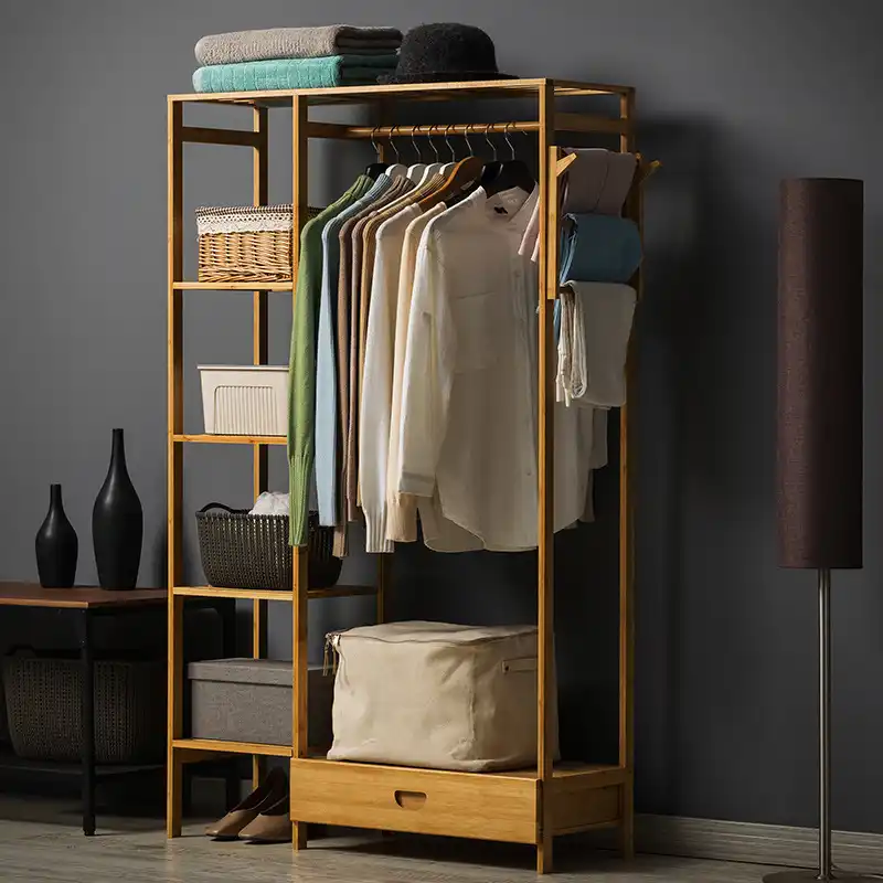 Cabinet Type Simple Solid Wood Clothes Rack Hangingrack Landing Bedroom Clothes Rack Receiving Rack Wardrobe Assembly