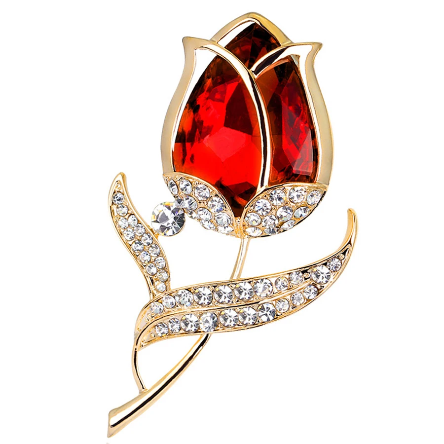 High Quality Crystal Rose Flower Brooch Pin Rhinestone Alloy Brooches Corsage Birthday Gift Garment Accessories Jewelry XZ080