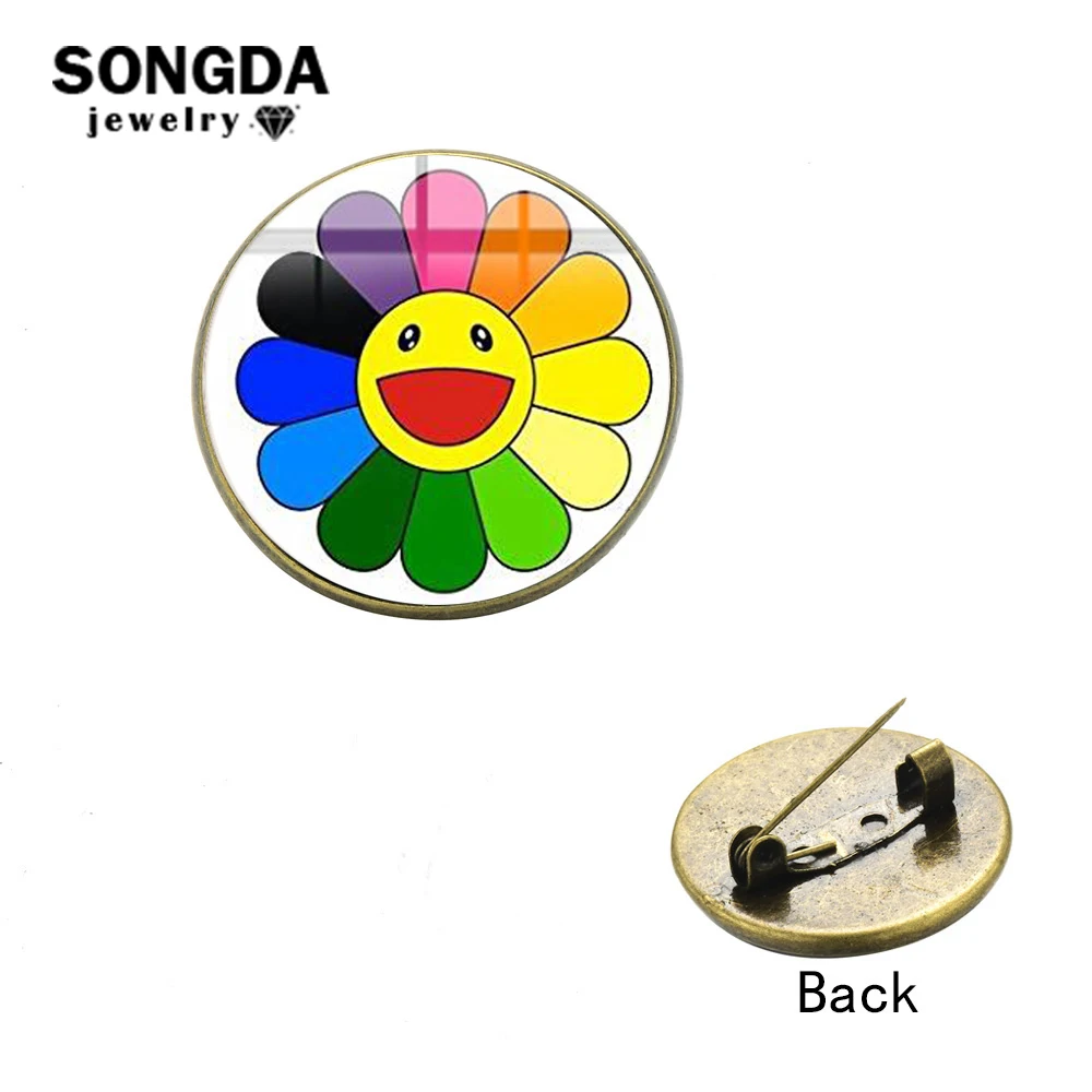 

SONGDA Japanese Murakami Takashi Seven Color Sunflower Brooch Collection Clothes Lapel Pins Button Cartoon Icons Backpack Badges