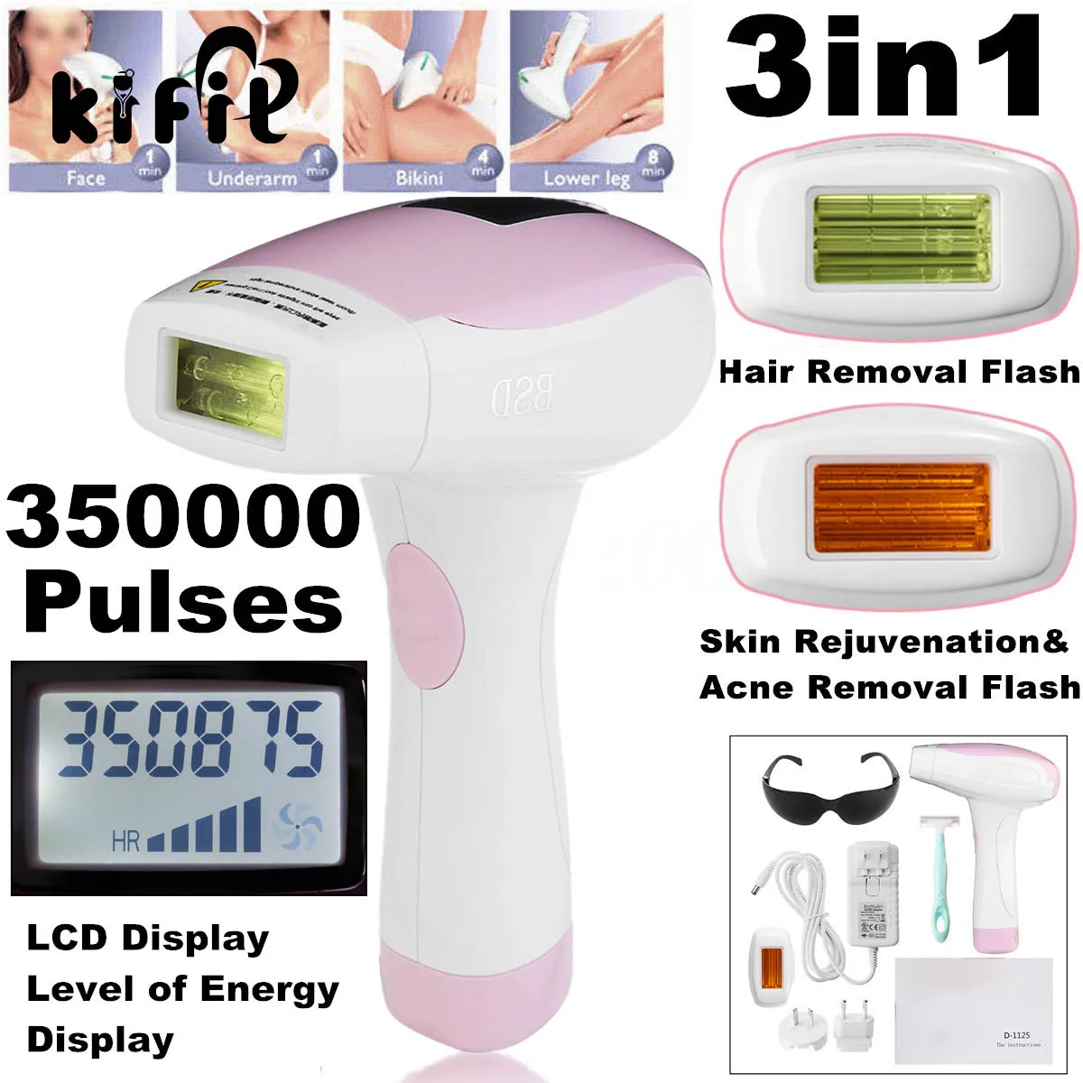 350000 Pulses 3 in 1 Laser Hair Removal Machine IPL Permanent Hair