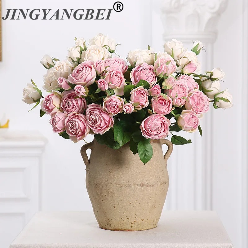 

3Pcs Beautiful Rose Spray Colourful High Artificial Silk Flower for Wedding Party Decoration 3 Heads Per Stem Valentine's Day