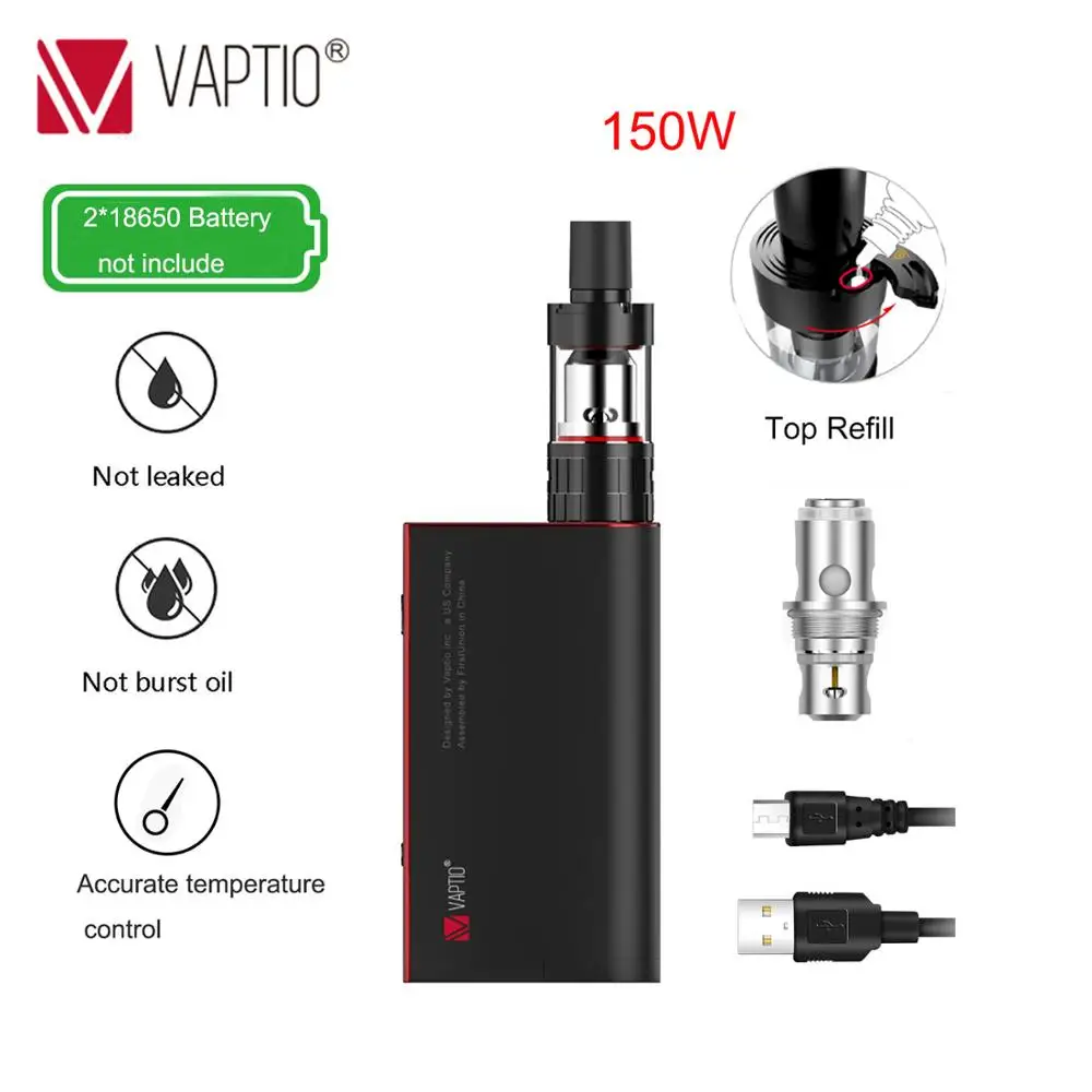 

Vape KIT 150W Electronic Cigarette Vaptio S150 KIT 3.0ml vapor Atomizer Dual 18650 batteries External ATC Coils head 0.4ohm
