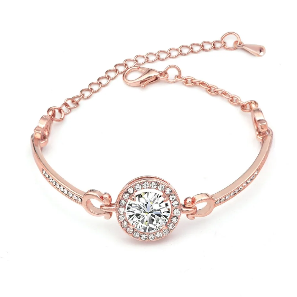 Silver Gold Rose Crystal New 3 Style Round Zircon LinK Bracelets &amp Bangles For Women Jewelry Christmas gift | Украшения и