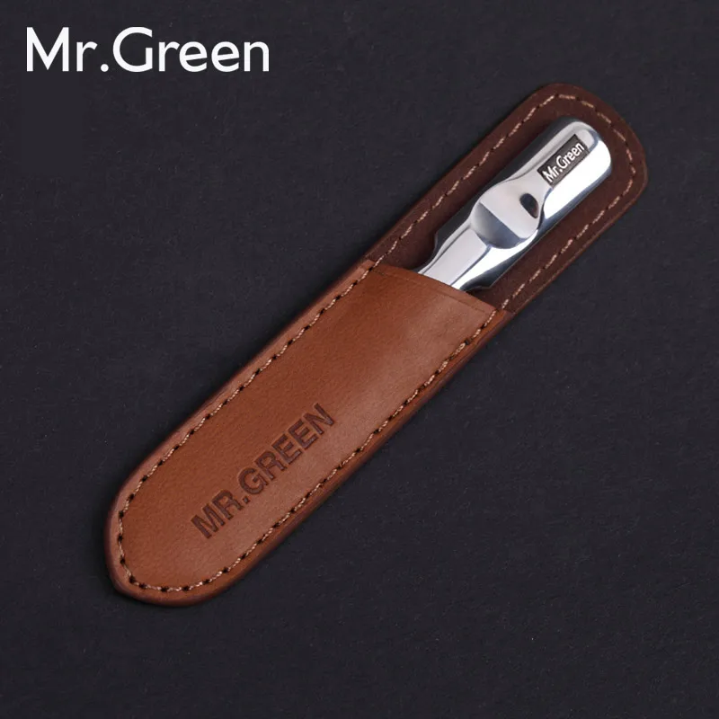 MR. GREEN пилка для ногтей из нержавеющей стали, профессиональный инструмент для ногтей, нескользящая ручка, двусторонняя полированная пилка для ногтей, кожаный чехол