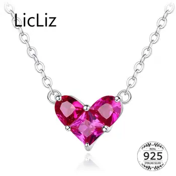 

LicLiz New 925 Sterling Silver Pink CZ Crystal Heart Pendant Necklaces for Women New White Gold Link Chain Zircon Jewelry LN0461