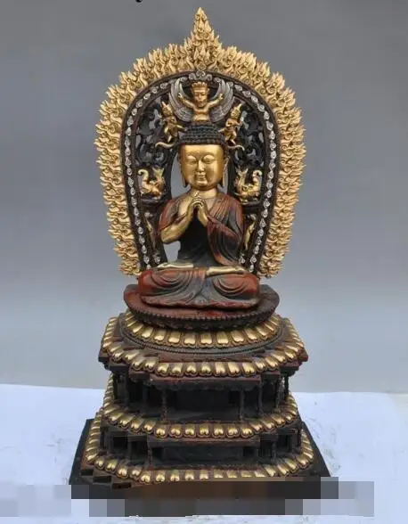 

S00656 19"old tibet buddhism pure Purple bronze gold wing beast sakyamuni buddha statue (B0328)
