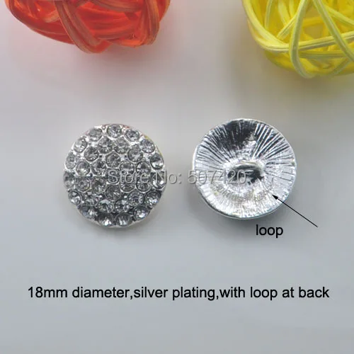 

(L0144) free shipping wholesales 20 pcs/lot, 18mm diameter rhinestone button with loop ,silver plating