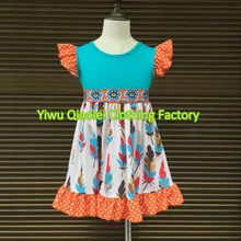 Thanksgiving baby dress feather high quality boutique high quality kids girl dress