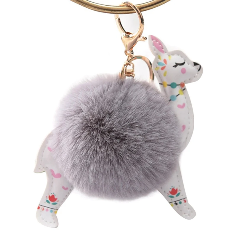 

Fake Rabbit fur ball Cute Alpaca Pom Pom Keychains Ball key chain Pompom fluffy Bag Car bunny keychain Keyring 2019