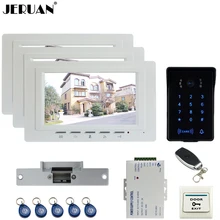 JERUAN lujo 7 ”TFT de Vídeo Sistema de Videoportero de Intercomunicación 3 monitor Táctil RFID A Prueba de agua Cámara de La llave + Remoto de control Abierto