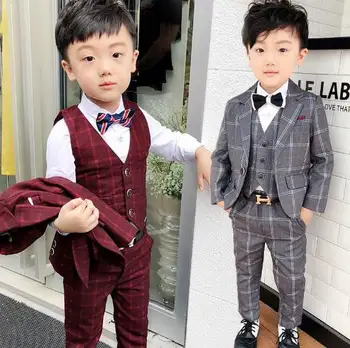 

Summer fashion kids boys suits set boy formal clothes suit for wedding tuxedo teenage party clothing 3pcs plai children costume