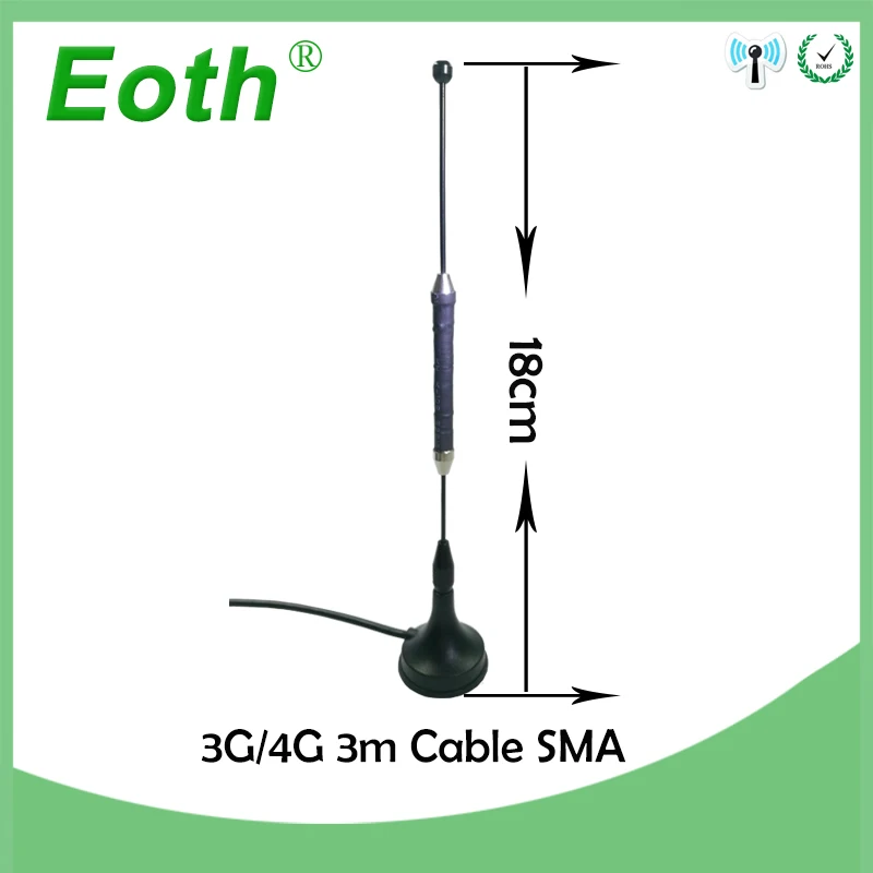 Eoth 3g 4G LTE Антенна 10dbi SMA разъем антенна 698-960/1700-2700 МГц с магнитным основанием 3 м прозрачная присоска антенна