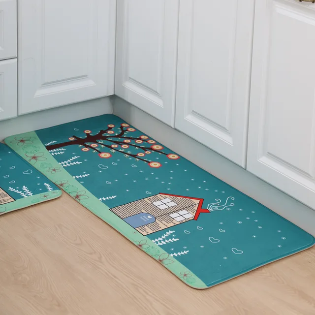 Green Forest Printing and Dyeing Floor Rug Children Cartoon Thick