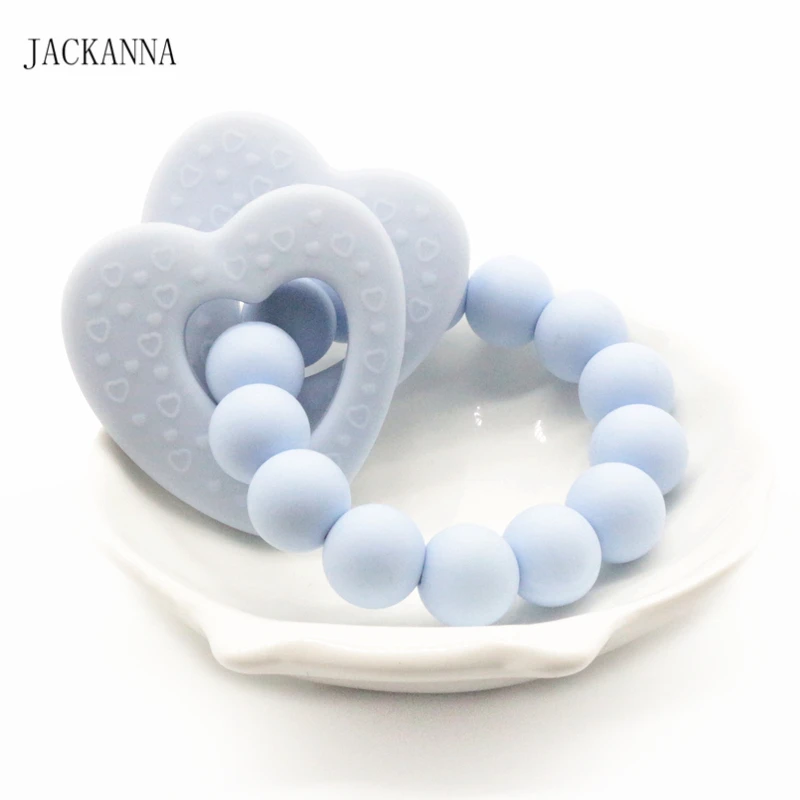 

1PC Infant Heart Teether Rings Food Grade Silicone Rattle Toy Teething Bracelets Silicone Beads Baby Bijtring Toys BPA FREE