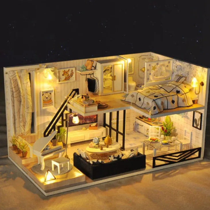 DIY деревянный дом Miniaturas с мебели DIY миниатюрный дом игрушки для детей Рождество и день рождения TD32