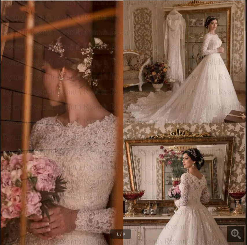 

Vestido de noiva 2019 Custom Made Long Sleeves Lace ball gown Wedding Dress Sparkly Robe de mariee Beads modest Wedding Gowns