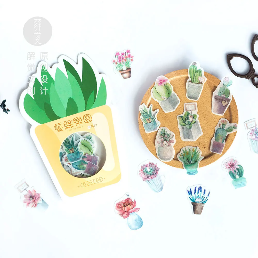 

Succulent Plants Green Cactus Park Decorative Stationery Stickers Scrapbooking DIY Diary Album Stick Label