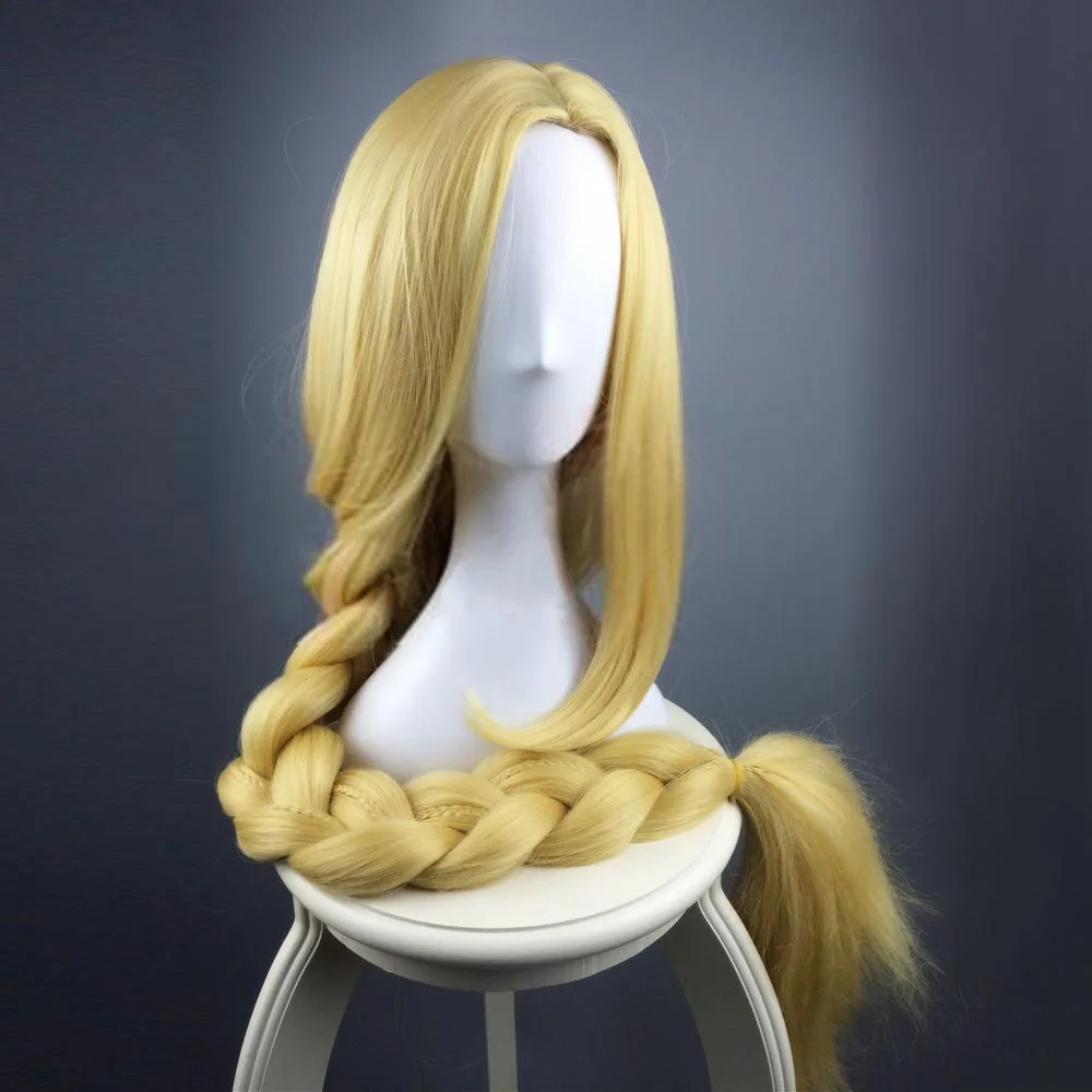 Запутанные Принцесса Рапунцель косплей парик 100 см удлиненные золотисто-Желтые волосы плетеный Рапунцель парик