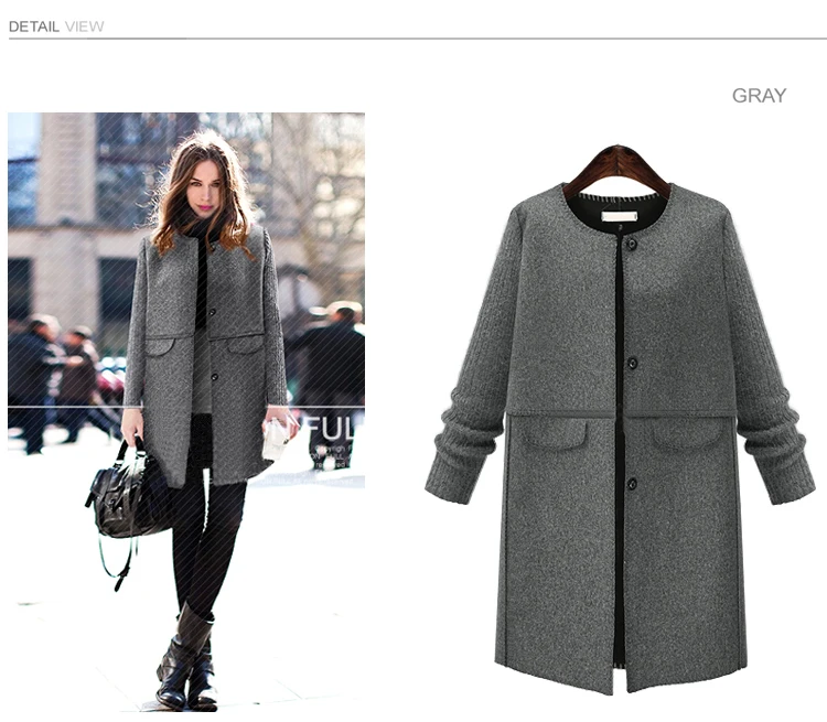 OL Autumn and winter jacket woolen coat fashion warm coats wool coat women plus size 5XL COATS gray jacket