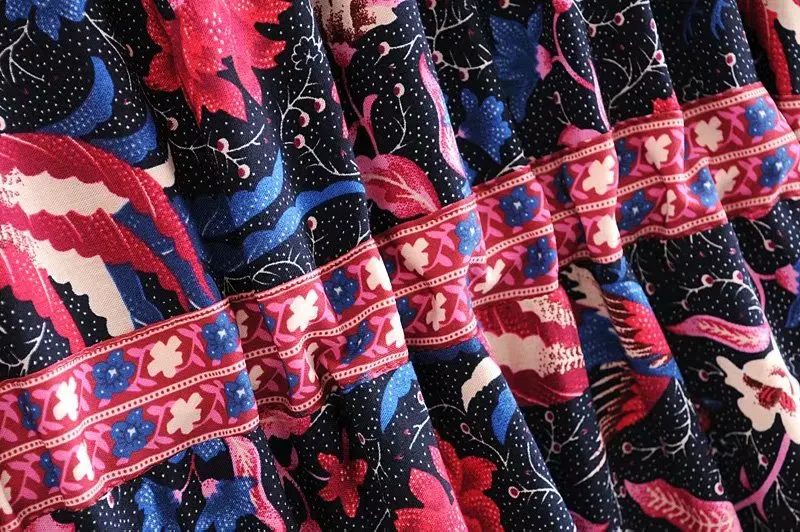 Everkaki Boho Винтаж феникс птица печати Макси платье для женщин Новая мода кисточкой пояса однобортный пляжные Длинные платья Vestido