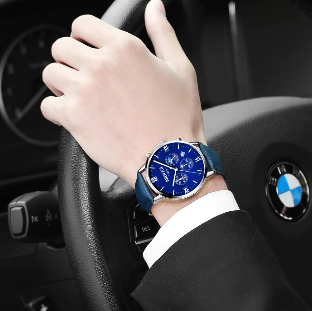 Montre Homme Marque De Luxe NIBOSI 2018 Men Watch Brand Luxury Leather Watch Men Waterproof With Moon Phase Blue Man Clock Saat  (11)