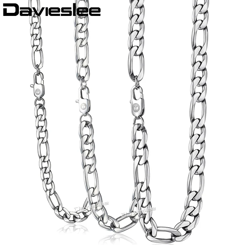 Davieslee Figaro цепочка на шею для мужчин Серебряная цепочка из нержавеющей стали ожерелье s для мужчин Прямая поставка подарки 6 7 9 мм LKNM159