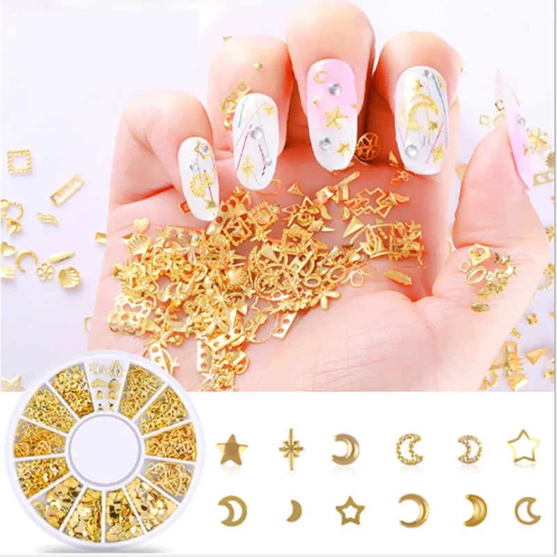 

1 box 200ps Metallic Mix Multi-shaped Studs Frame Alloy Nail Art Gems Decoration Rhinestones Wheel DIY Tips