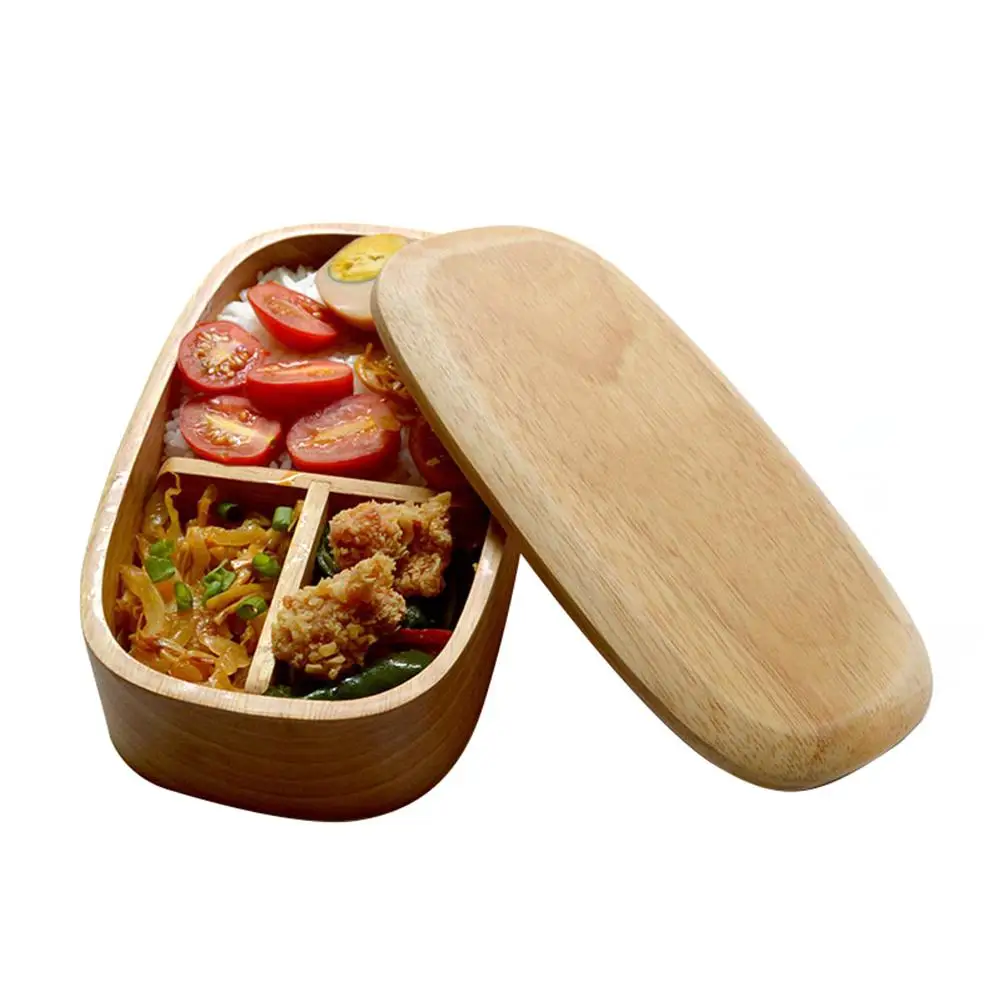 

Natural Wood Bento Lunch Box Three Layer Food Container Portable Lunchbox kitchen Rectangle Single / Double Bowls