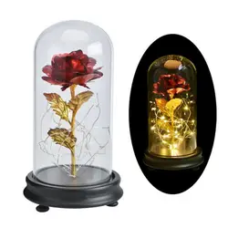 Красавица и Чудовище позолоченный красная роза со светодиодный подсветкой в стеклянном куполе для свадебной вечеринки подарок на день